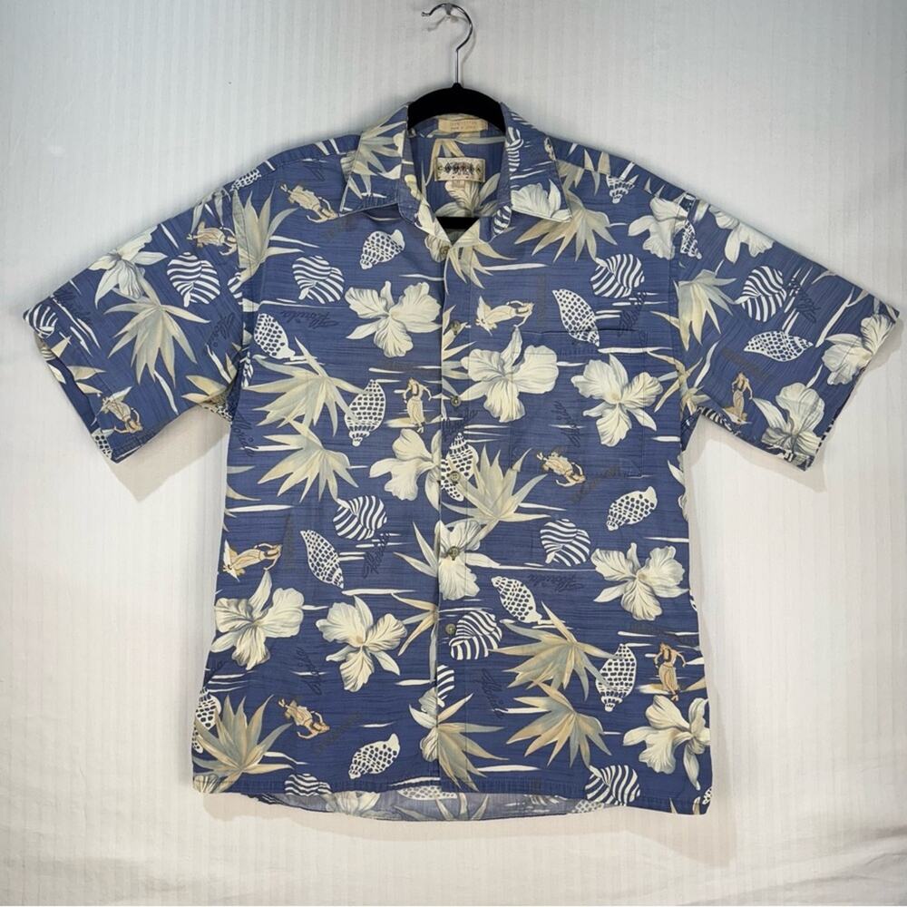 Campia Moda Blue Tropical Floral Beach Hawaiian Aloha Shirt Men's Size Medium
